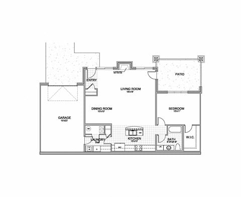 Floor plan for 1 bed, 1 bath, 1062 sqft